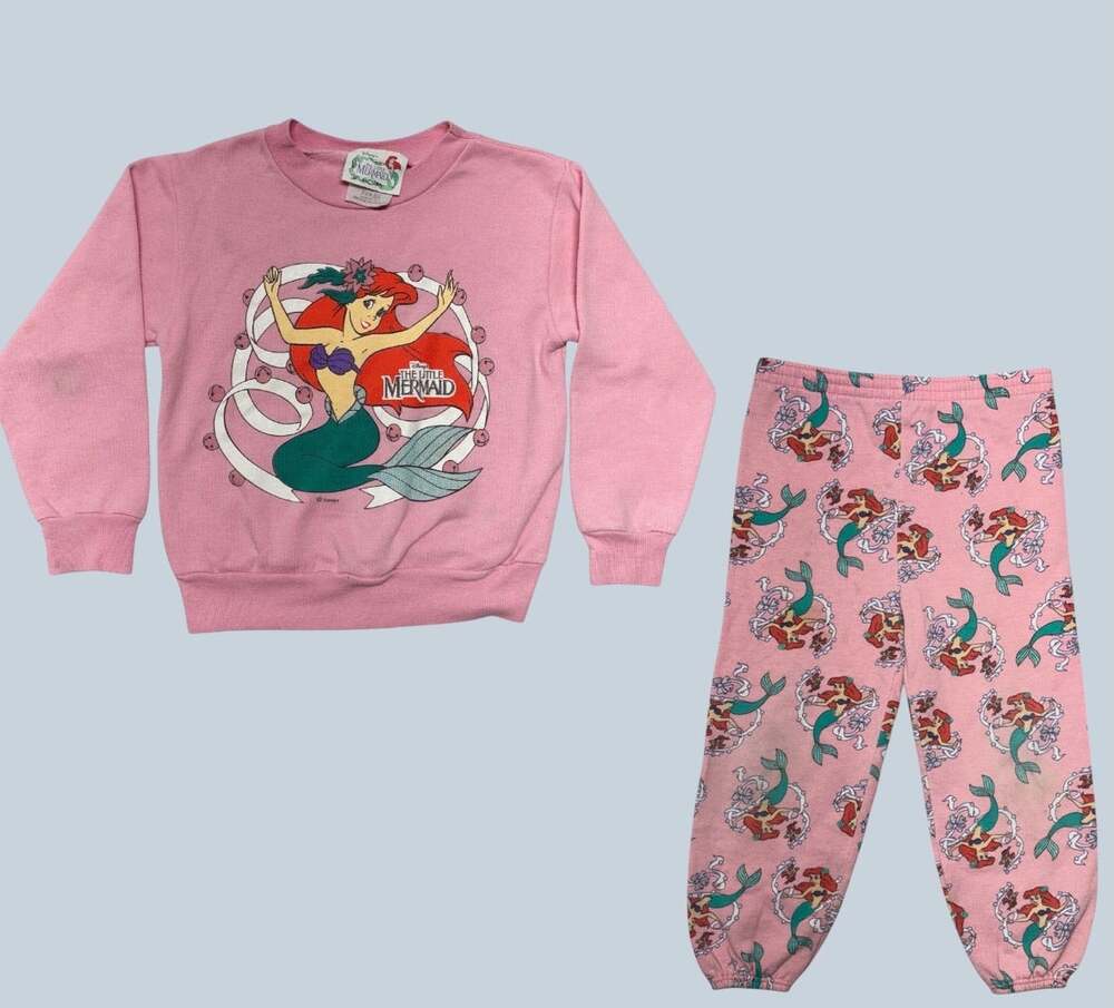 Vintage Little Mermaid Sweatshirt Bottom Set Kids 6X  Disney Made in USA 90s